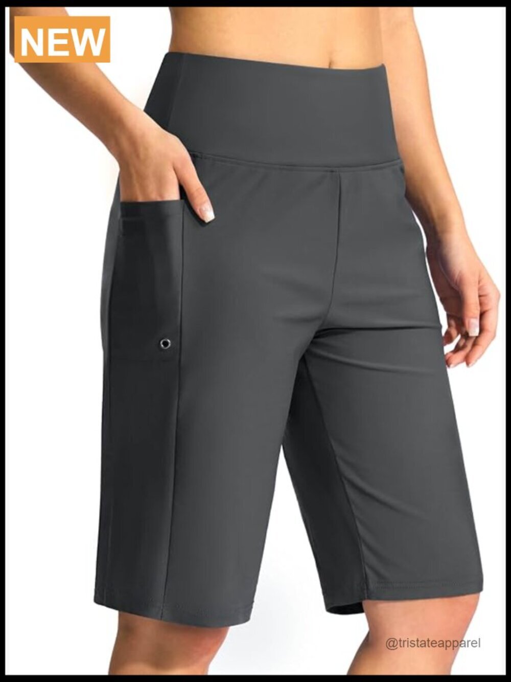 Women's 11" Long Swim Board Shorts High Waisted Knee Length with Pockets Liner